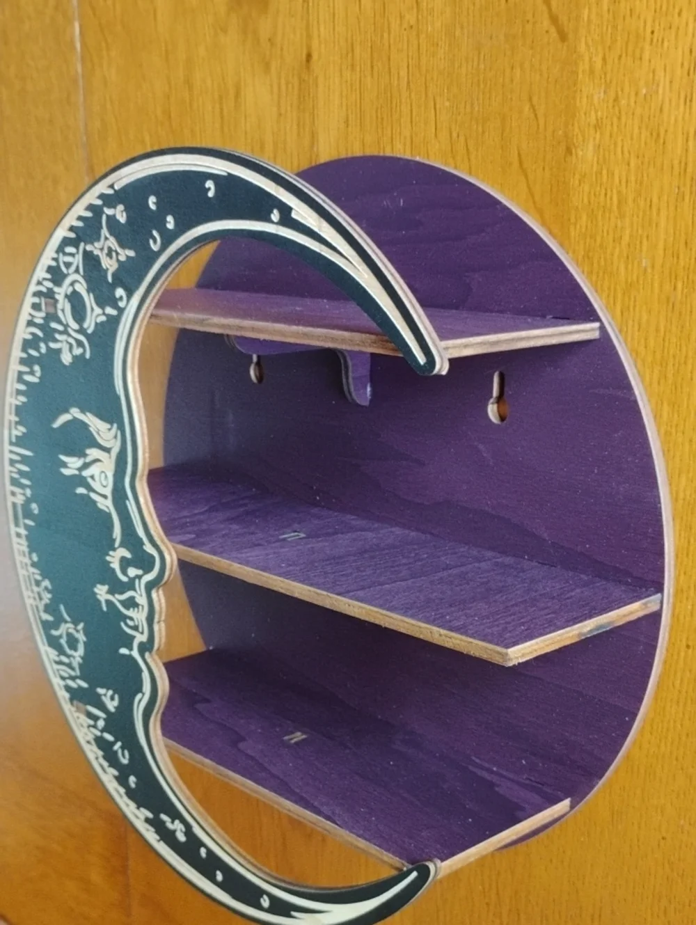 Moon Wall Shelf Crescent Shape Wooden With 3 Shelves 10